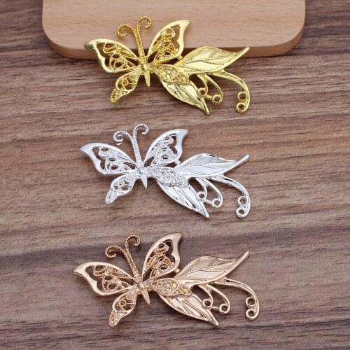 10 Pieces 35*65mm Metal Butterfly Filigree Hair Accessories Manual DIY Jewelry Findings