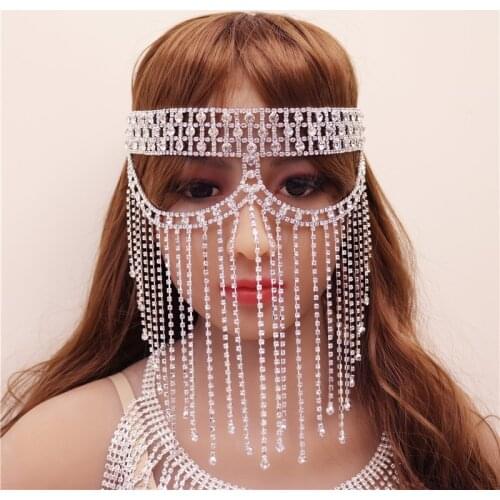 2021 Luxury Full Rhinestone Tassel Mask Masquerade Face Jewelry for Women Sexy Crystal Chain Cosplay Face Mask Face Accessories