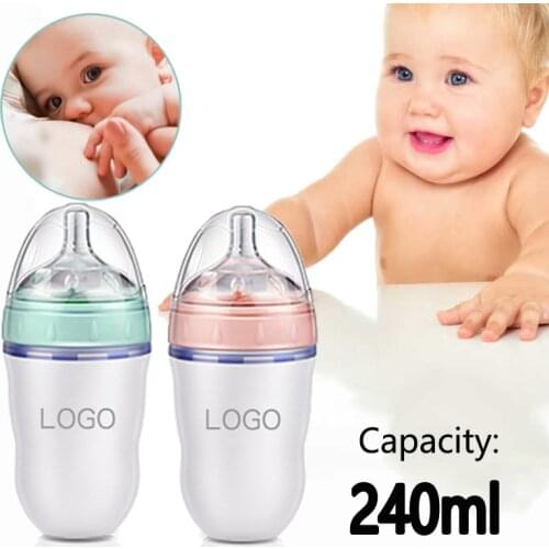 240ml/150ml Cute Baby Safety Silicone Feeding Bottle Baby Nipple Set Baby Feeding Bottle Newborn Feeding Bottle 0-36 Months