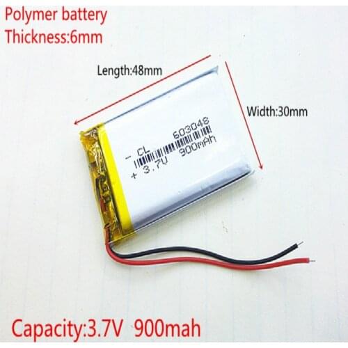 3.7V 900mAh 603048 Lithium Polymer Li-Po li ion Rechargeable Battery cells For Mp3 MP4 MP5 GPS mobile bluetooth