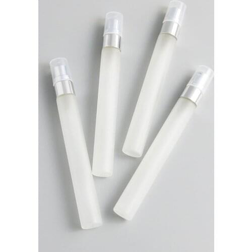 50 x 10ml Clear Frosted Glass Perfume Spray Bottle 10cc Glass Vial Women Cosmetic Spray Containers Long Refillable Aluminum Cap