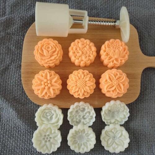 6Pcs/4Pcs Reusable Festival Cookie Decorate 50g Plastic/Stainless Steel Multi Purpose Mooncake Moulds 3D Flower Shape