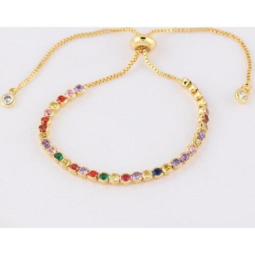 Womens CZ Rainbow Gold Bracelets Bangles Adjustable Bracelet Round Zircons Colorful Bracelet Jewelry Accessories femme Gift