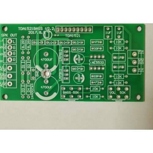 TDA1521 Bass Pre Stage 2.0 Channel 15W+15W Digital Power Amplifier Circuit PCB Empty Board Dual DC16V