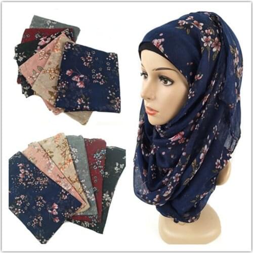 Floral Print Cotton Hijab scarf For Women Muslim Long Headscarf Voile Femme Musulman Malaysia Hijab Foulard Muslim Scarf Wraps