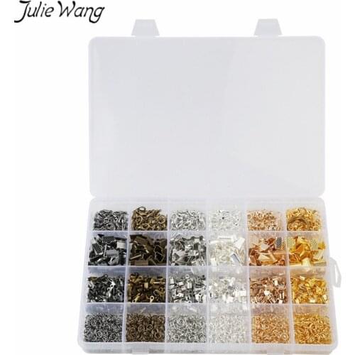 Julie Wang 2160pcs Six Color Mixed Lobster Clasp Closed Jump Ring Cord End Cap Jewelry Handmade Findings for Women Accessory