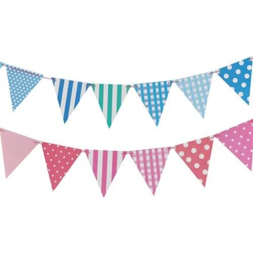 Checked Striped Paper Pennant Gender Revealing Childrens Day Festive Baby Shower Birthday Party Decoration
