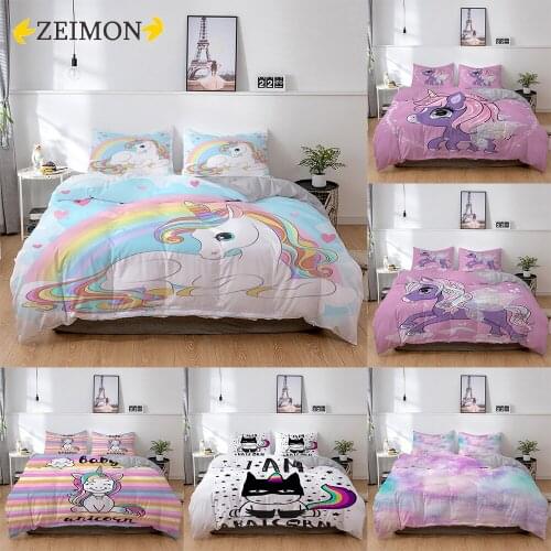 ZEIMON Cartoon Bedding Set Queen Size Duvet Cover Rain bow Unicorn Comforter Cover Set Housse De Couette Bedclothes 2/3Pieces