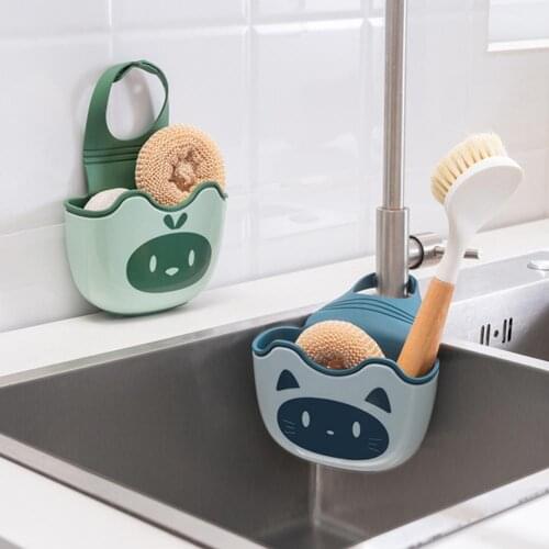 Sink Storage Basket Snap Button Adjustable Kitchen Sink Holder PP Cute Animal Pattern Hanging Drain Bag Kitchen Accessories