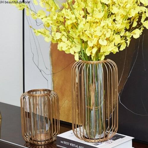 Creative Metal Lantern Vase Wrought Iron Candle Holder Ornaments Dried Flower Flower Arrangement Accessories Countertop Vase