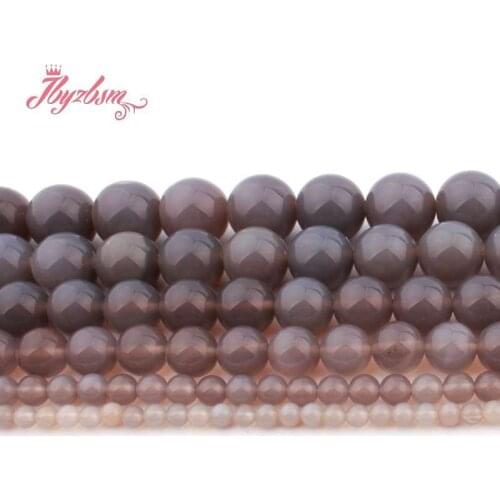 Natural Gray Agates Smooth Round Bead Ball 6/8/10/12mm Stone Beads Spacer For DIY Necklace Bracelets Jewelry Making Strand 15"