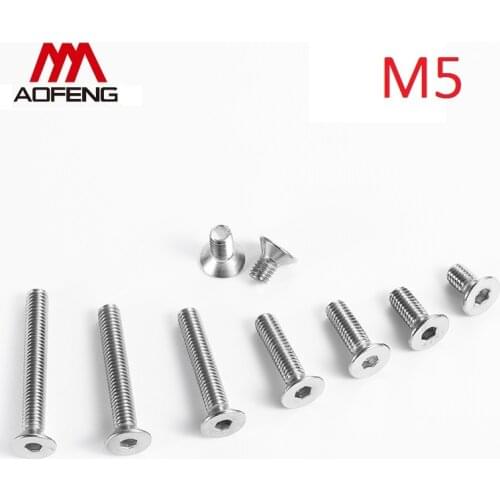 M5 304 Stainless Steel Hexagon Socket Countersunk Flat Cap Head Screws M5 x 6 8 10 12 14 16 30 40 50 60 70 80 90 100mm Falt Bolt