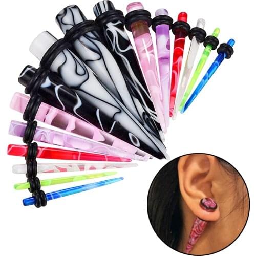 12PCS Acrylic Ear Stretchers Marble Taper Kit Ear Tapers Lobe Stretching Expenders Set For Starter Ear Piecing Body Jewelry