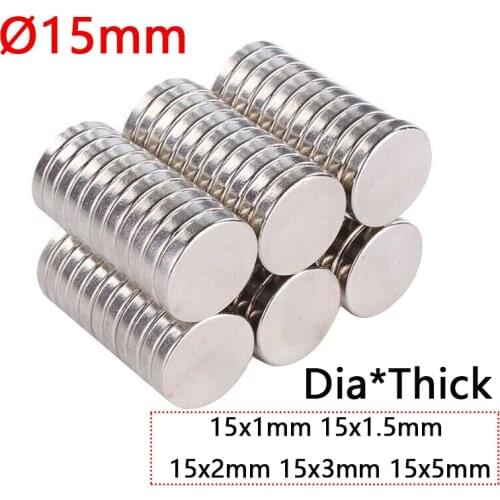 Dia Ø15mm NdFeB Round Powerful Magnets 1 1.5 2 3 5mm Thick Rare Earth Strong Crafts Permanent Neodymium Magnet N35