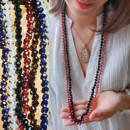 2020 New High-end Tie Shiny Crystal Beads Long Necklace Women Graceful Joker Cloth Neck Accessories
