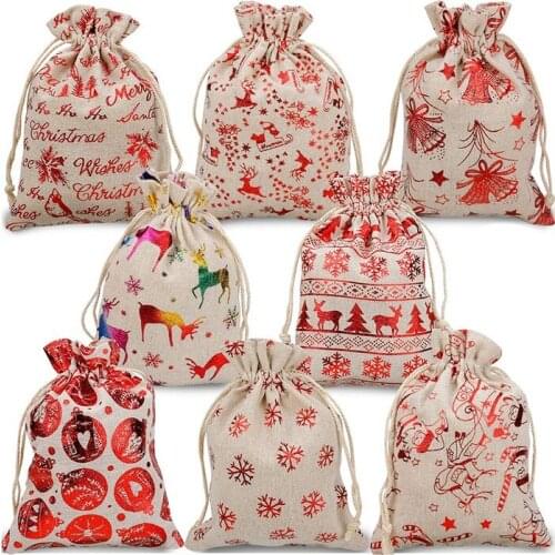 New 16Pcs Christmas Drawstring Gift Bags Burlap, Gift Pouch Goody Bags for Candy Wrapper Gift Christmas Party Favor Supplies