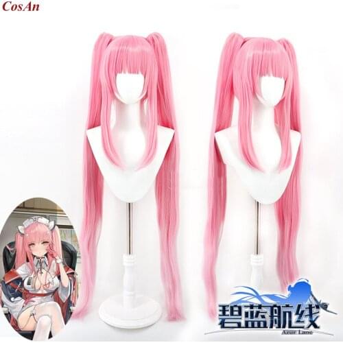 The High Quality Wigs Game Azur Lane HMS Perseus Cosplay Unfamiliar Duty Time Pink Double Ponytai Party Role Play Accessories
