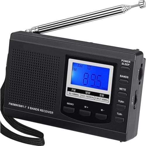 Portable AM FM Shortwave Radios,Battery Operated Clock Radio With Preset,Alarm Clock Digital Tuner With Sleep Timer