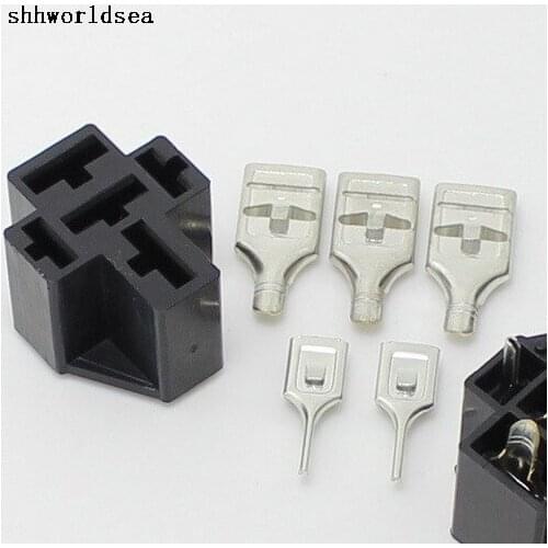 Shhworldsea 10/100/500sets - 80A PCB 5 Pin 4P 6.3mm 9.5mm auto Relay Socket car relay holder copper