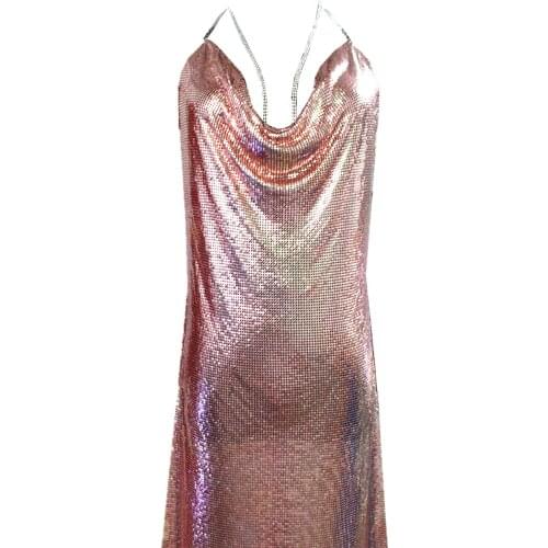 Party Dress Rose Gold Women Sexy Club Clothes Champagne Gold Metal Mesh 2021 New Spaghetti Strap Vestidos
