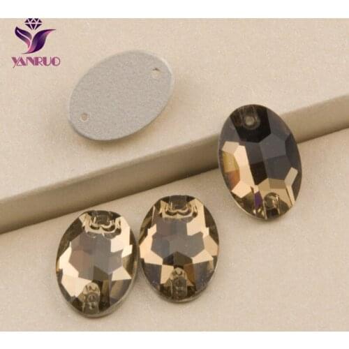 YANRUO 3210 Oval Light Smoked Topaz Flatback Rhinestone Sew on Dress Stones Strass Crystal Bling Coffee Applique