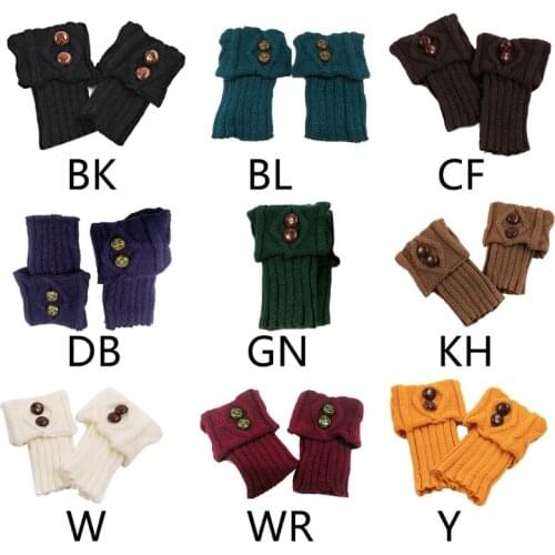 Female Short Buttons Leg Warmers Winter Autumn Crochet Cable Knitted Warm Boot Cuffs Solid Color Elastic Socks Toppers