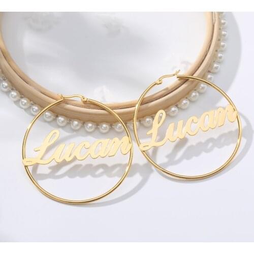 Personalized English Name Large Earrings For Women Stainless Steel Big Circle Earings Jewelry For Women Girls