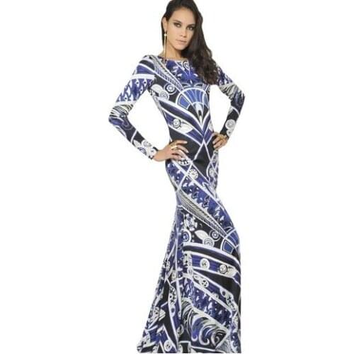 Vestido Seconds Kill Special Offer Party Dresses Autumn Womens Full Dress Fashion Print Ultra Long Elastic Slim One-piece