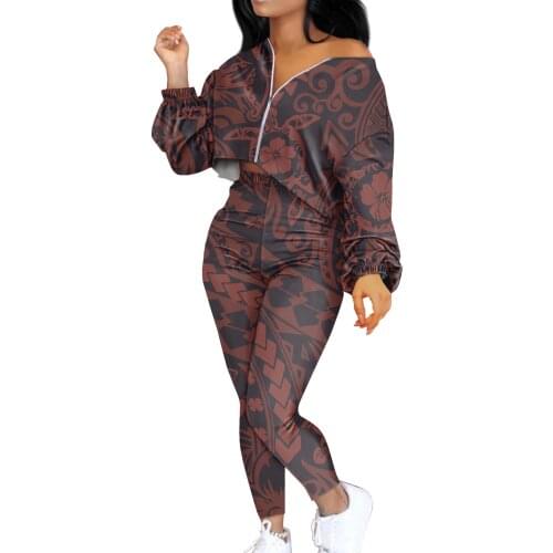 2021 Polynesia Samoan Tribe Design Ex-Size Womens Dress for 2 People Set Dress Long Sleeve Zip Top Winter Fall Casual Wear