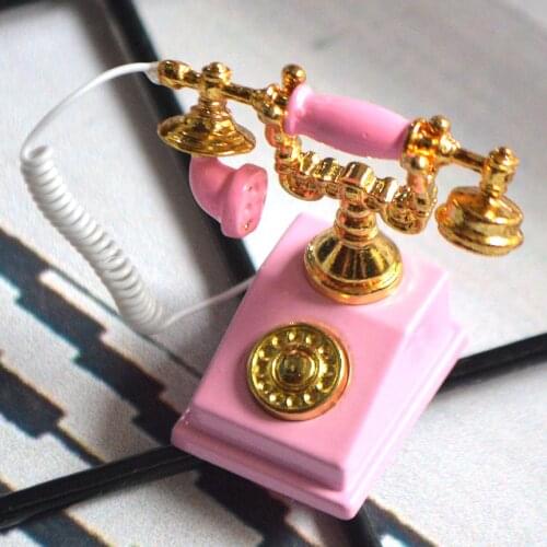 1/12 Dollhouse Miniature Vintage Cute Wired Telephone Display Mold Home Decor Birthday Christmas New Year Gift Children Toys