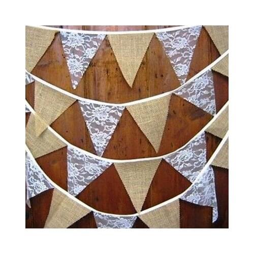 10pcs Hessian Lace Bunting Flag Baby Shower Wedding Birthday Party Pennant Banner DIY Decoration
