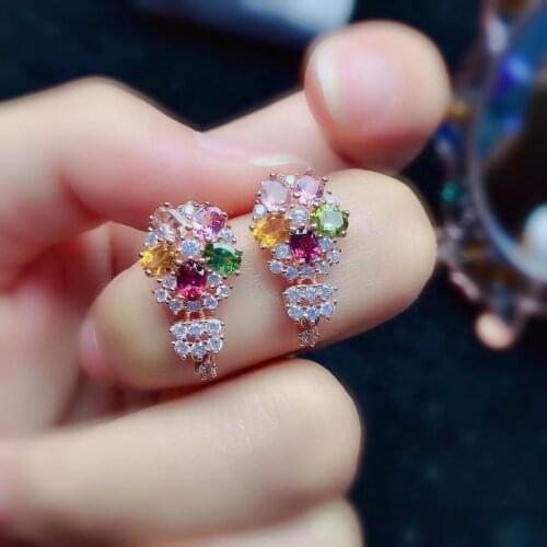 100% Genuine Tourmaline Drop Earrings for Weddidng 3mm*4mm Multi-color Tourmaline Earrings 925 Silver Tourmaline Jewelry