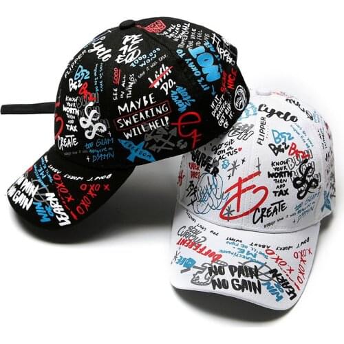 2021 new unisex ladies hat men adjustable color white black graffiti printing wild baseball cap