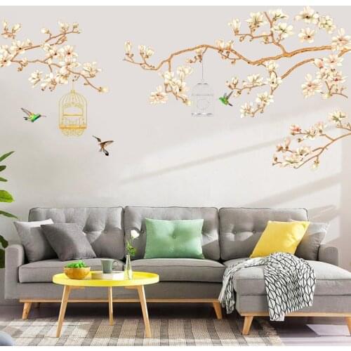 Large Flower Wall Stickers Chinese Style Tree TV Wall Sofa Backdrop Living Room Bedroom Decor Aesthetic Wallstickers Decoration