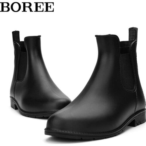 Ankle Boots Women Four Seasons PVC Waterproof Shoes Trendy Martin Boots Casual Slip On Shoes Women Non-slip Comfort Short Boots