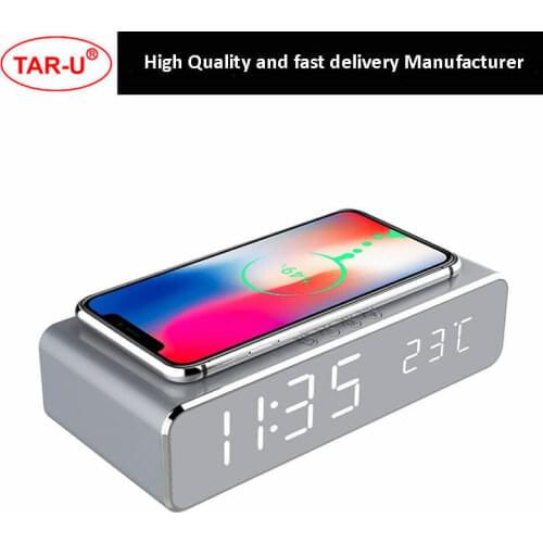 New arrival: 50pcs/lot Phone wireless charger with multifunction LED Alarm clock, digital thermometer HD mirror clock with time