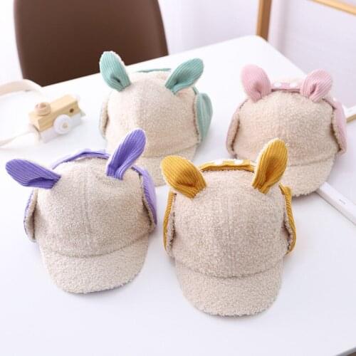 Winter Kids Baby Girl Warm Hat Childrens Thick Lamb Wool Ear Protection Cap 2020 New 1-4 Years Baby Cute Rabbit Ear Hats