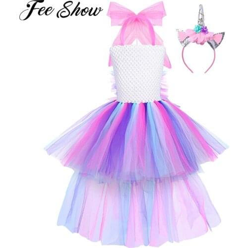 Kids Girls Adjustable Halter Tiered Mesh Tutu Dress with Hair Hoop Set for Halloween Cosplay Party Costume Dress SZ 2-7