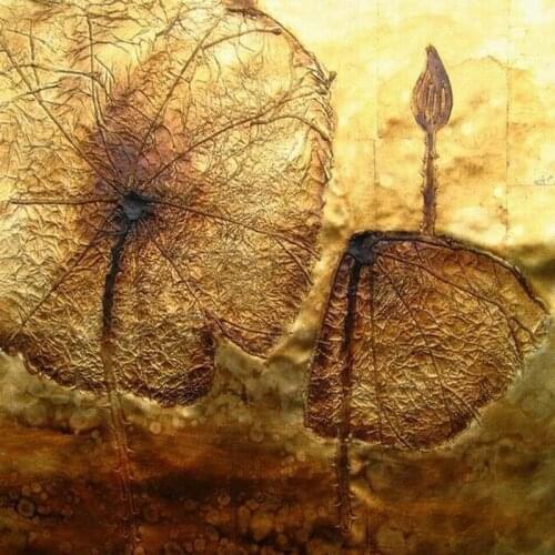 Abstract leaves painting on canvas,single golden leaves oil paintings,abstract art home decoration on wall