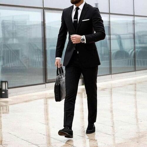 Costume Homme Black Business Man Blazers Wedding Suits for Men Attire Latest Designs Groom Tuxedo Classic Terno Masculino 2Piece