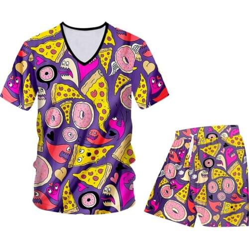 OGKB Summer Sets Mens 2 PCS Shirts And Shorts Dessert 3D Sandwich Donut Printed Tracksuit For Women Funny Hip Hop Sportwear 6XL