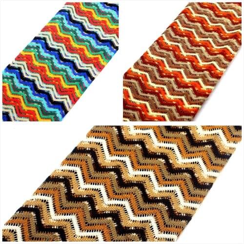 Zig Zag Lace Fabrics Crochet Striped 1 Meter Maple Leaf Allover Knitted Lace Misson Fabrics Gold 150CM Wide