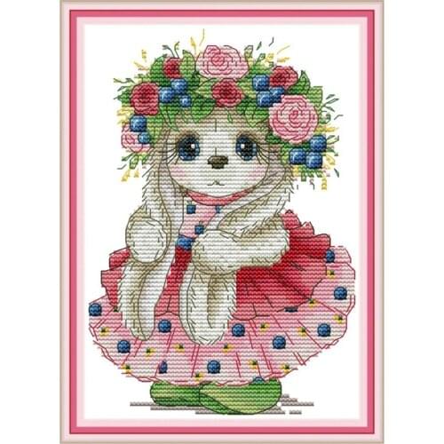 Cute rabbit 2 cross stitch kit cotton silk thread aida 14ct 11ct count print canvas cross stitches needlework embroidery DIY