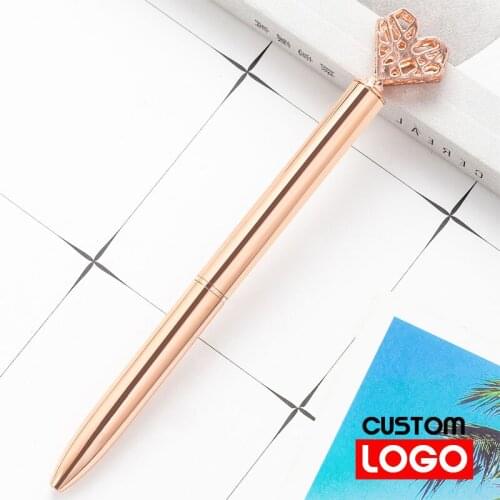 New Creative Metal Rotating Ballpoint Pen Hollow Love Couple Custom Logo Text Lettering Signature Pen Gift Pen for Girls