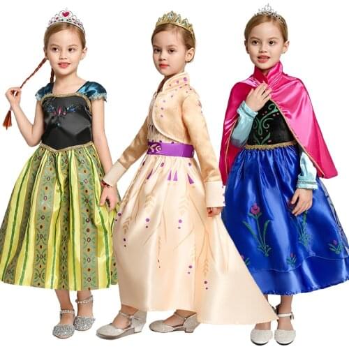 Anna Girls Dress Party Birthday Anna Elsa Cosplay Costume Princess Dresses For Girl Snow Queen Baby Girl Costumes Snowflake
