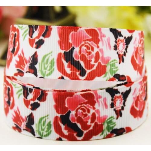 22mm 25mm 38mm 75mm Flower printed Grosgrain Ribbon party decoration 10 Yards X-04452