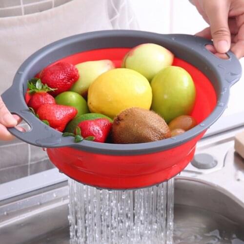 Foldable Silicone Colander Collapsible Drainer Fruit Vegetable Washing Basket Kitchen Storage Folding Strainer Cooking Gadgets