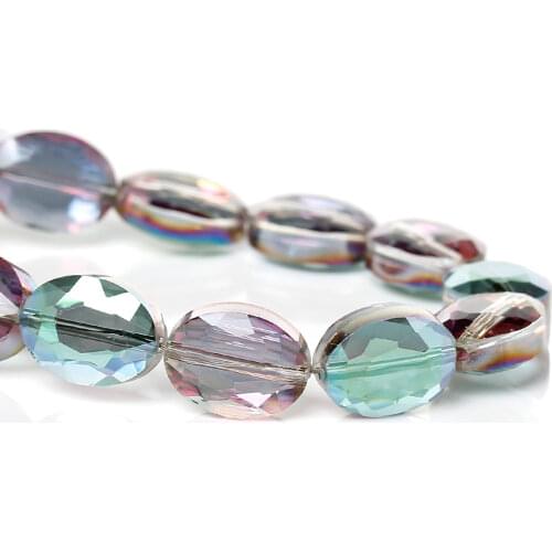 DoreenBeads Crystal Glass Loose Beads Oval Purple&Green Faceted Transparent About 12mmx 9mm,Hole: About 0.9mm,10 PCs