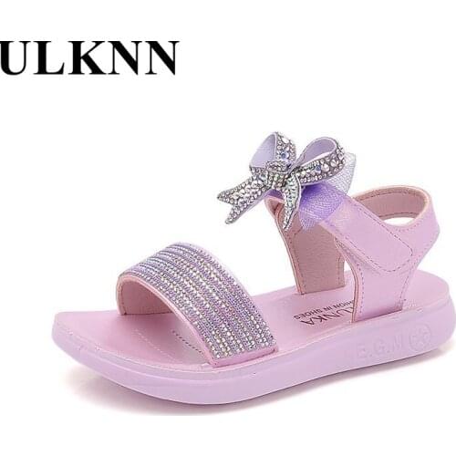 ULKNN 2021 Girls Princess Party Bow Sandal Childrens Solid Sandals Summer Fashion Spring Footwears Pink Shoes Casual Non-slip