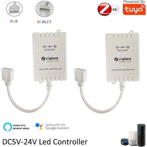 TUYA Zigbee Smart Led Controller 12V 5V 24V RGB RGBCW RGBCCT Strip Dimmable Controller works Alexa Echo Plus ZHA Zigbee2MQTT